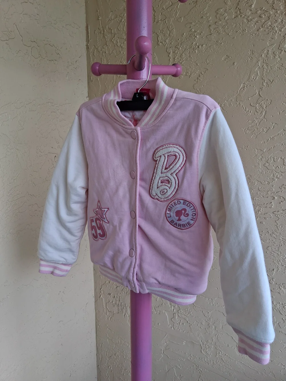 Barbie Girls' Pink & White Varsity Jacket - Limited Edition